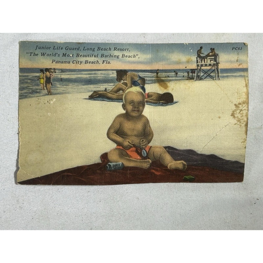 Vintage Panama City Beach Florida Junior Lifeguard Long Beach Resort Postcard 2c